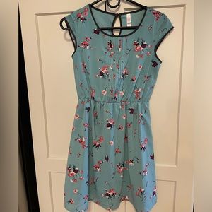 Floral, lined, cap sleeved dress